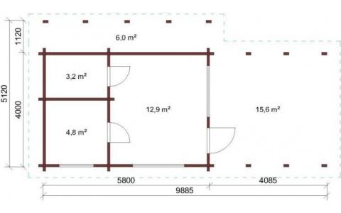 Drewniany dom z bala klejonego - AMUR 21m2 + 22m2